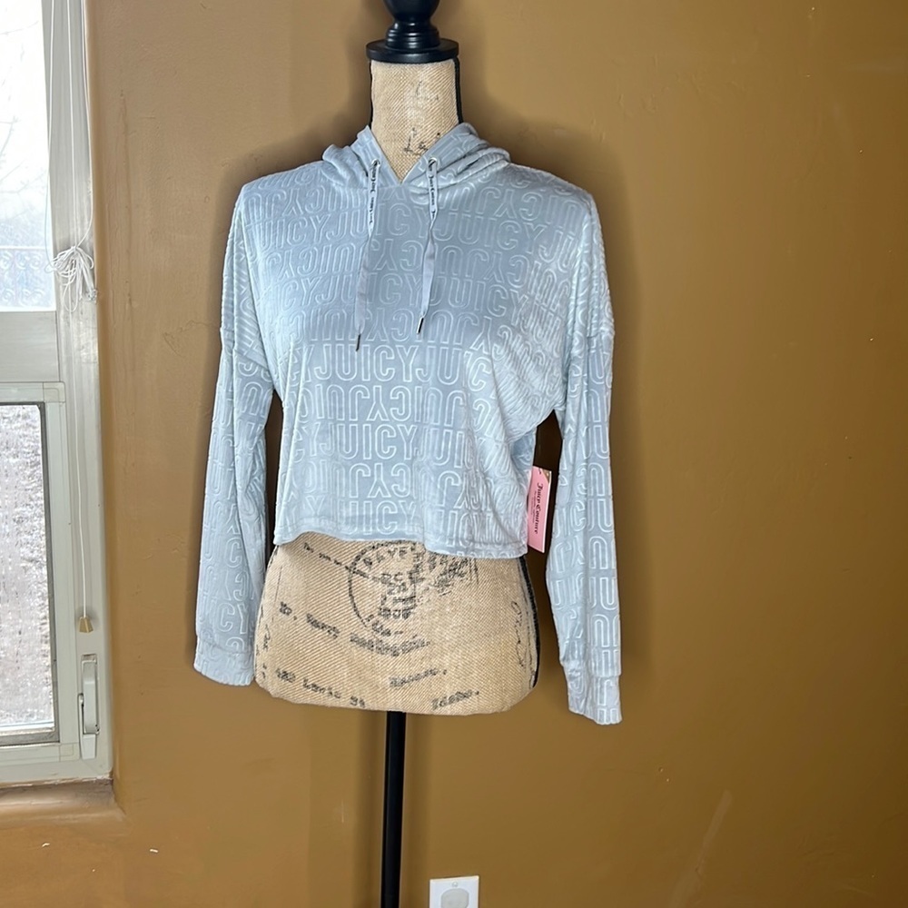 NWT Juicy Couture Light Gray JC Emboss Hoodie Top Size S